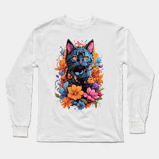 cat in flowers Long Sleeve T-Shirt